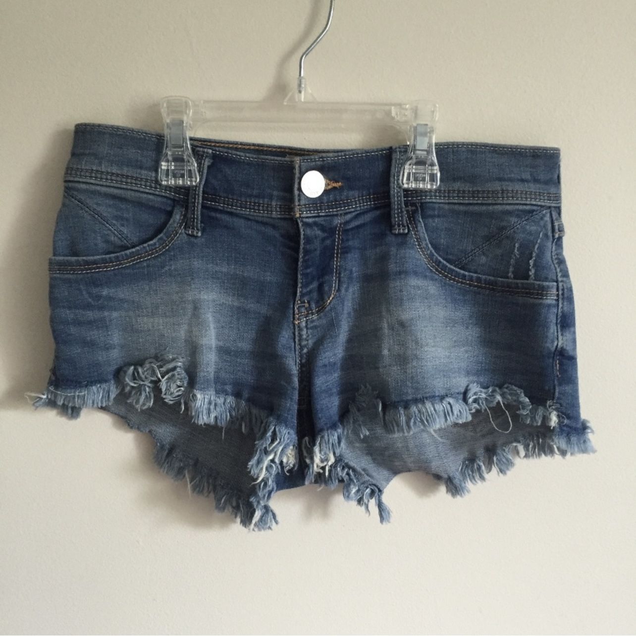 HOLLISTER Faded Denim Distressed Frayed Hem Low Rise Short-Shorts