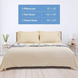 Queen Bed Sheet Set, 16-inch Deep Pocket Sheet, 4 Piece Hotel Luxury Soft Bedding Sheets, Beige, 1800 Thread Count Brushed Microfiber Sheet, Breathabl