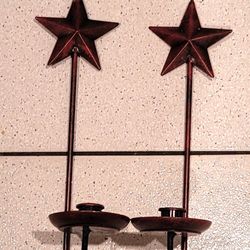 PAIR OF STAR METAL CANDLE HOLDERS