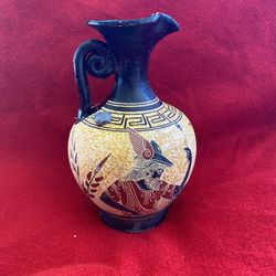 5.5 Inch Handmade Hand Painted Hand Etched Greek Ceramic Vase Imported From Greece