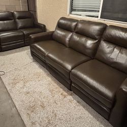 GENUINE LEATHER COUCH SET WITH POWER RECLINERS , DELIVERY INCLUDED 