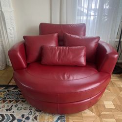 Red Leather Copel Swivel Lounge Chair- Scandinavian Designs