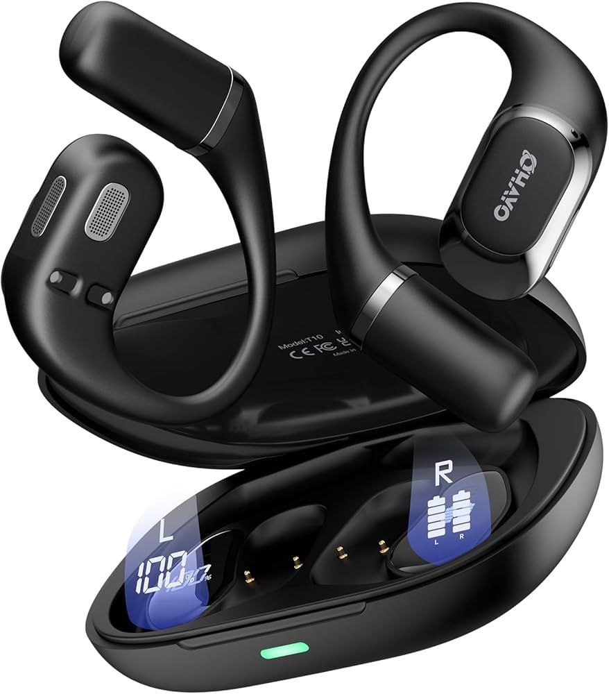 Open Ear Headphones,Over Ear Earbuds with Ergonomic Earhook,Bluetooth Headphones 5.4 with Smart Digital Display,40H Playtime,IPX6 Waterproof,Touch Con