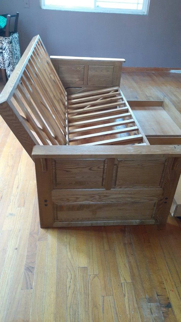 WOODEN FRAME FUTON SOFA/BED WITH 2 ROLLING DRAWERS for Sale in Downey