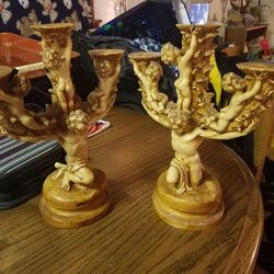 Vintage German porcelain cherub candle holders.