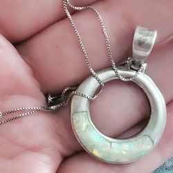 Silver Chain And Opal Pendant 