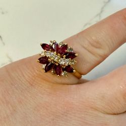 14k Yellow Gold Ruby And Diamond Ring