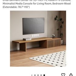 XEW Extendable TV Stand with Storage and Shelves, Wood Entertainment Center for 55+ Inch TV, Modern TV Console, Minimalist Media Console for Living Ro