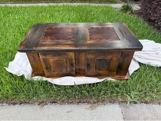 Rustic Wood Coffee Table with Leather Inlays
