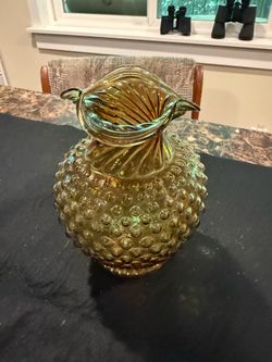 Vintage MCM Empoli Amber Glass Hobnail Vase – Flawless