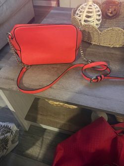 Red Saffiano Crossbody Bag with Chain Strap