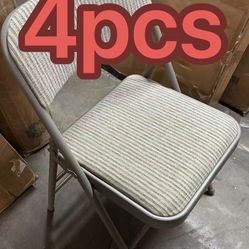 4 Pcs Folding Chairs with Fabric Cushion and Back, Commercial Grade Metal Chairs Cushion for Home and Office, for Indoor and Outdoor Events ,White-Fab