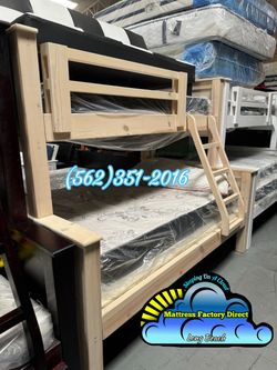 Twin full whitewash bunk bed with mattresses