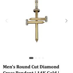 Men's Round Cut Diamond Cross Pendant | 14K Gold | 