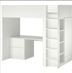 Ikea Smastad Loft bed with cabinet and shelf storage, white, twin size bed