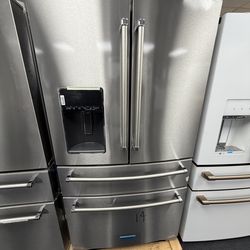 KITCHENAID 4 door stainless steel fridge with dual freezer
