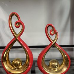 Mid Century Modern Red and Gold Ceramic Statue Sculpture