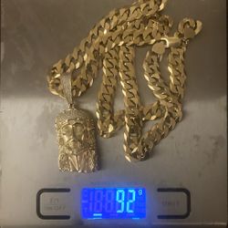 925 SOLID SILVER 14K CUBAN WITH JESUS PENDANT 