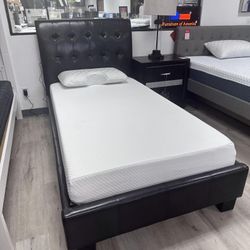 Twin Bed Frame W/ Built in Bluetooth Speaker, Black Color, SKU#10CM7057T