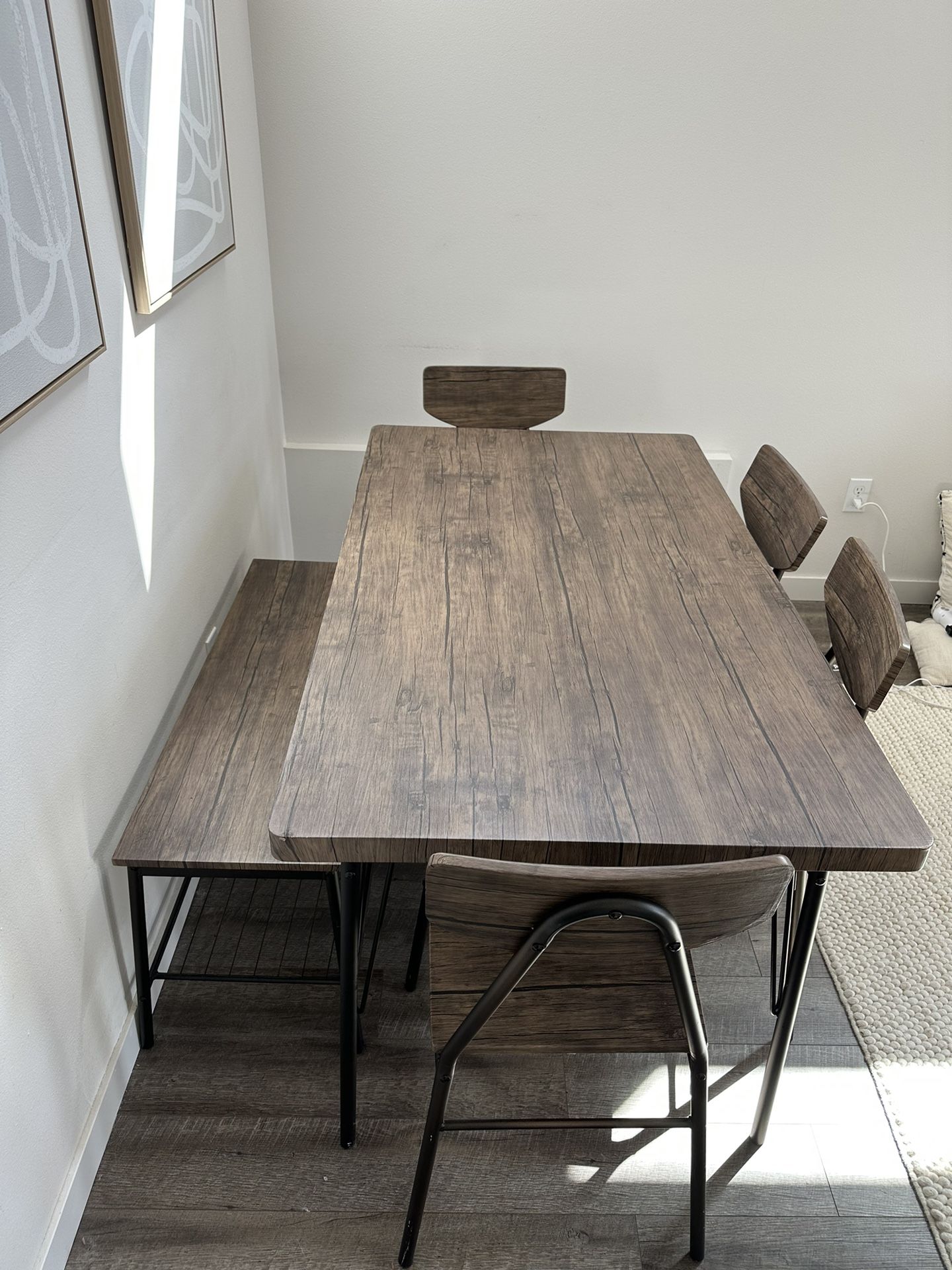 Brown Dining Table + 4 Chairs And Bench 