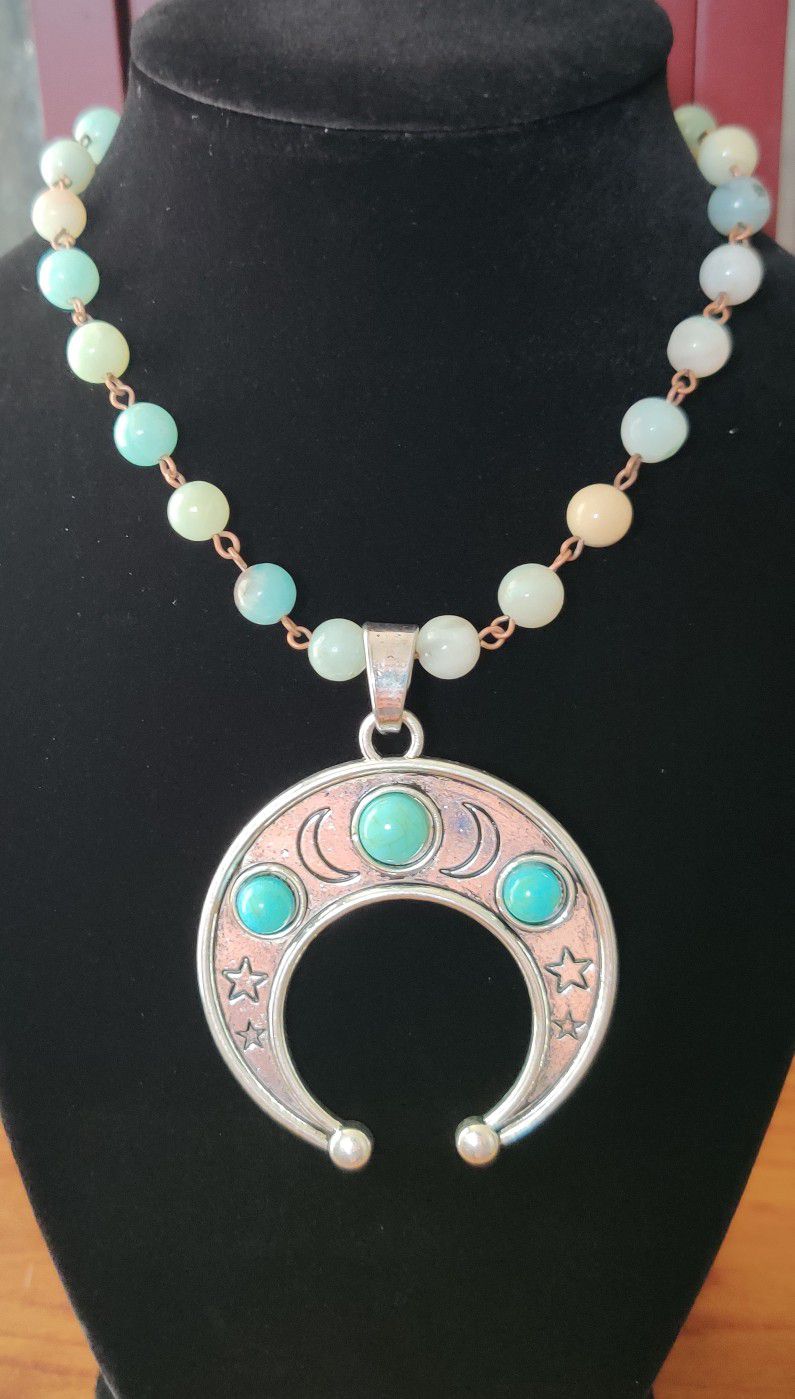 Moon And Amazonite Bead Necklace (Lowered Price)