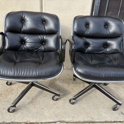 Excellent Condition Vintage Knoll Pollock Leather Office Lounge Chairs
