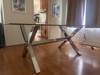 Z Gallerie Modern Glass Dining Table — 80"x40", Chrome X-Base, Orig. $1,200