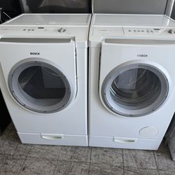 Heavy Duty Bosch Front Load Washer & Dryer Electric Set w/ Pedestal (High Efficiency)