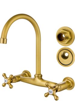 Brushed Gold Wall-Mount Kitchen Faucet