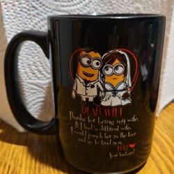 MINIONS "DEAR WIFE " BLACK  CERAMIC  16 OZ COFFEE  MUG  