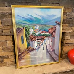 Vintage Signed Framed Landscape Oil Painting – Large