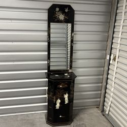 Mother Of Pearl Lacquer Cabinet & Mirror
