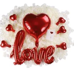 3000pcs Rose Petals for Romantic Night for Bedroom,10 pcs Red Heart Balloons 1pcs Love Balloons
