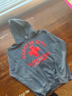 Gildan Charcoal Hoodie with Red Cross Print Seaside Oregon