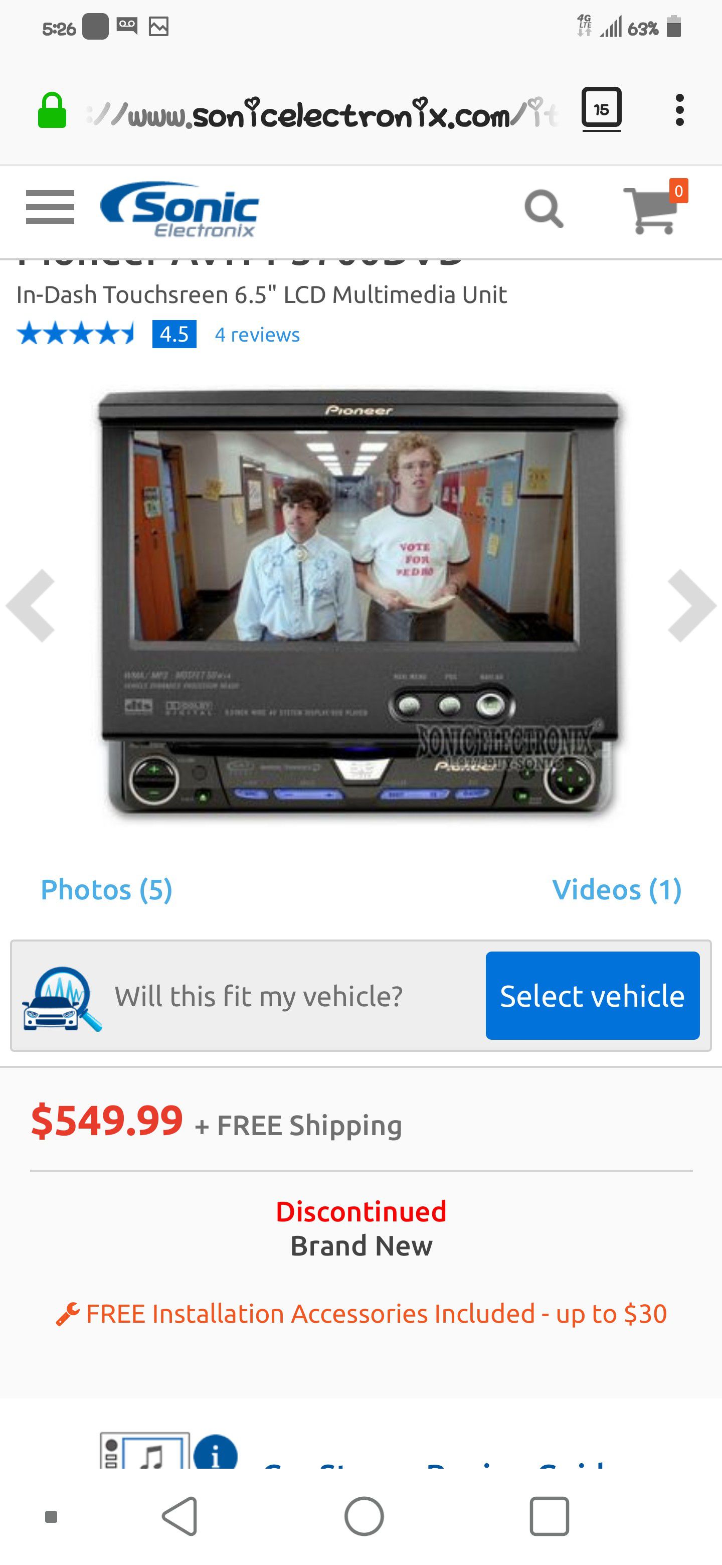 Pioneer AVH-P5700DVD DVD/CD receiver with 6.5" LCD monitor