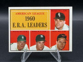 1961 Topps American League 1960 ERA Leaders #46 Baumann, Bunning, Ditmar, Brown