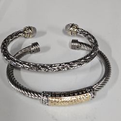 Two-Tone Stainless steel Handmade Station Dual Twisted Cable Bangle Bracelet