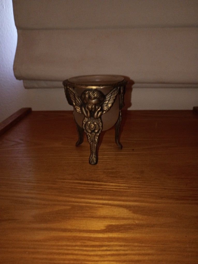 Angel Candle Holder Brass And Frosted Glass