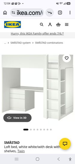Ikea Loft Bed w/Desk & Storage