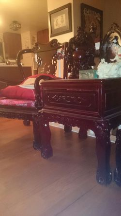 Oriental captain chairs with matching side table