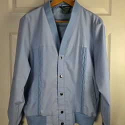  VTG Haband Mens Jacket Light Blue Medium ButtonUp Cable Knit Accent Coat Bomber 