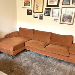 Orange Velvet Sectional Couch
