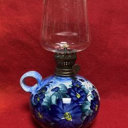 8.5 inches with Glass Handmade Hand painted Imported From Greece Ceramic Oil Lamp (Read Description)