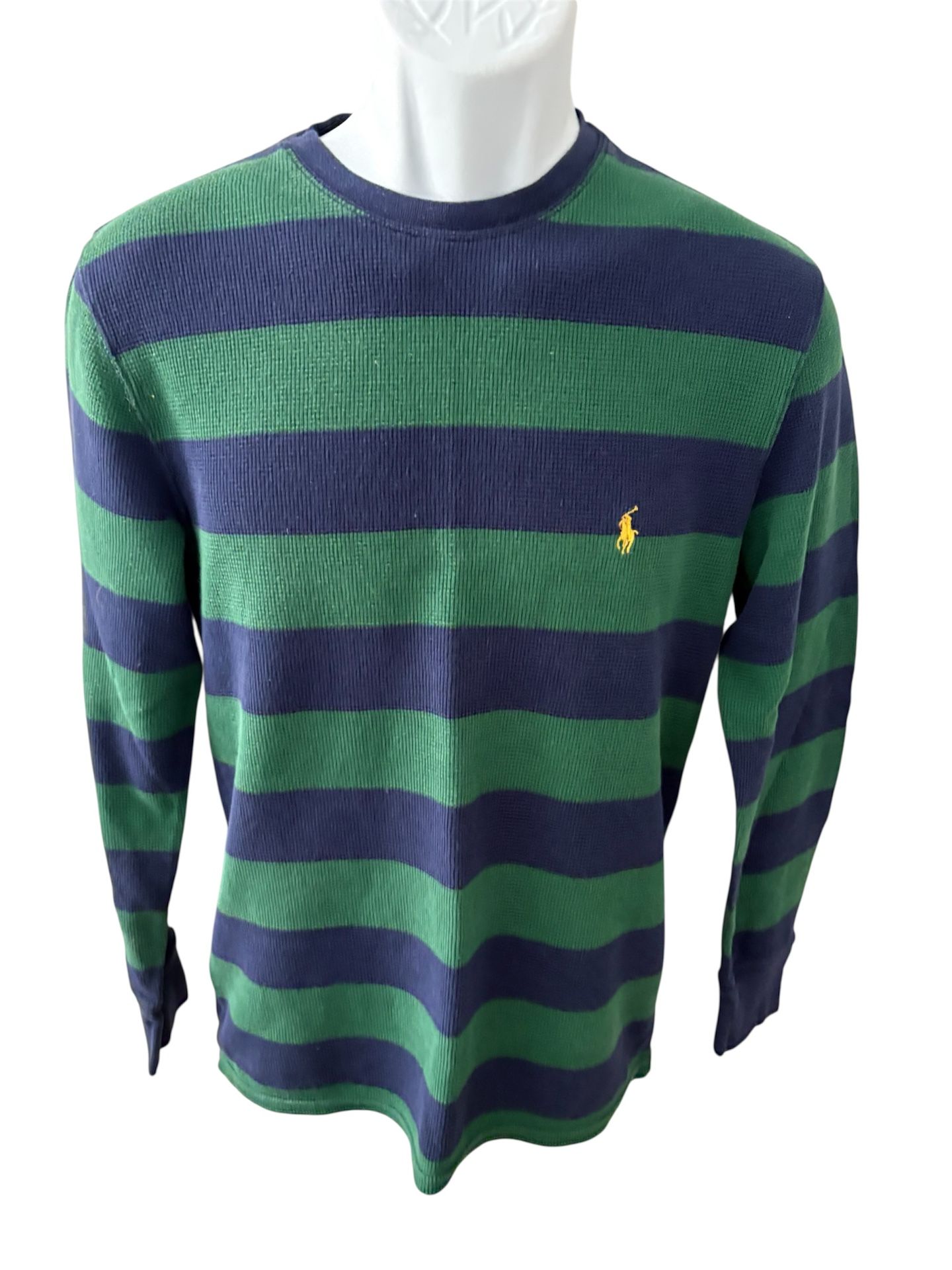 POLO RALPH LAUREN Green and Blue Waffle Knit Long Sleeve Shirt Men's Size M