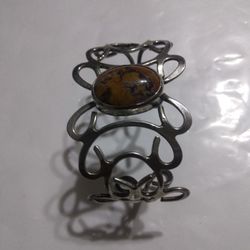 Silver And Jasper Cuff  Bracelet 1 3/4  Wide Used