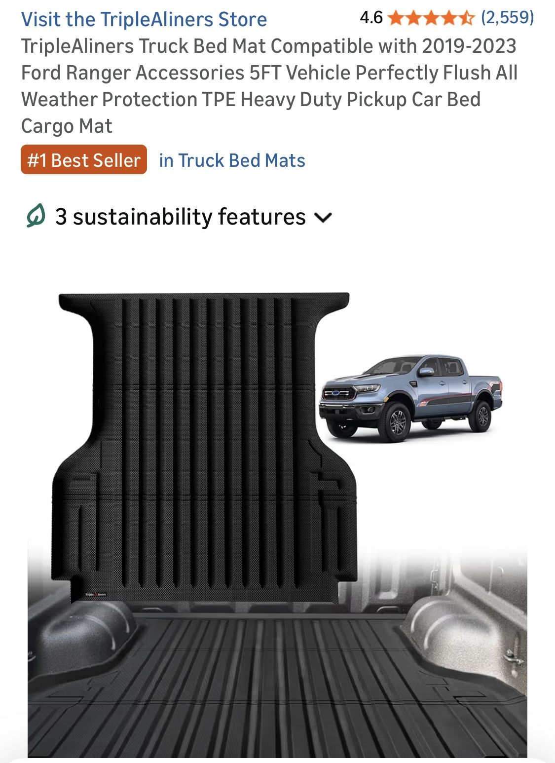 TripleAliners Truck Bed Mat Compatible with 2019-2023 Ford Ranger Accessories 5ft Vehicle
