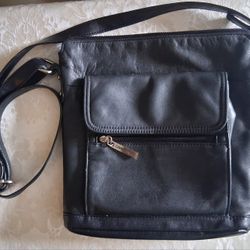 Giani Bernini Black  Leather Crossbody Bag Organizer Silver Hardware