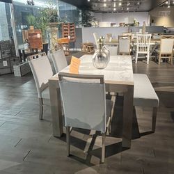 Grey/white 6PC Marble Dining Table Set