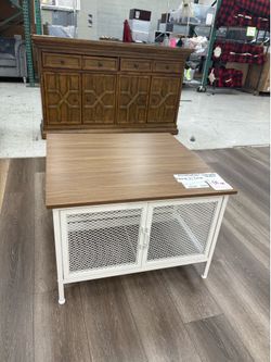 New white square flip top coffee table with metal base