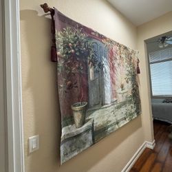 Fabrice de Villeneuve “Patio Entrance” Large Woven Tapestry + Decorative Rod